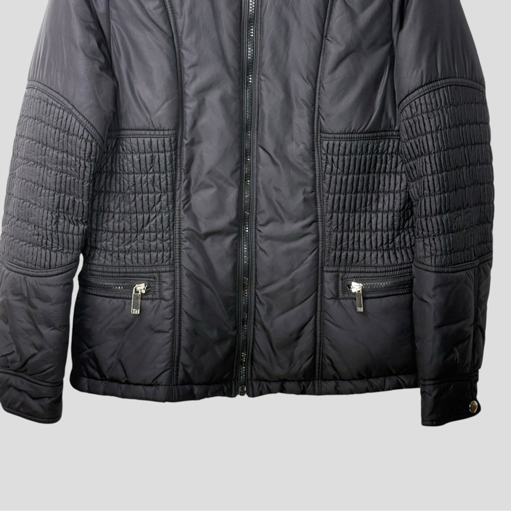 Tommy Hilfiger Black Nylon Puffer Jacket Women's M Zip Front Y2K Modular Basic - Picture 2 of 15
